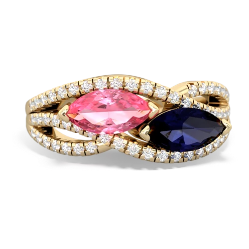 pink sapphire-sapphire double heart ring