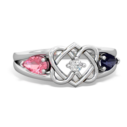 pink sapphire-sapphire double heart ring