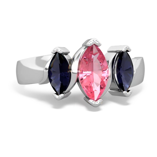 Lab Pink Sapphire Lab Created Pink Sapphire with Genuine Sapphire and Genuine Swiss Blue Topaz Three Peeks ring Ring