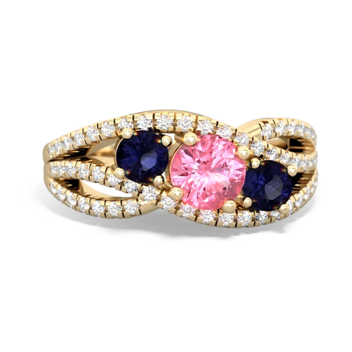 pink sapphire-sapphire three stone pave ring