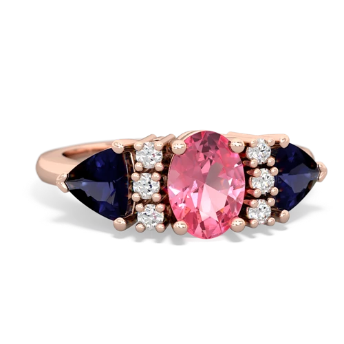 Lab Pink Sapphire Lab Created Pink Sapphire with Genuine Sapphire and Genuine Swiss Blue Topaz Antique Style Three Stone ring Ring