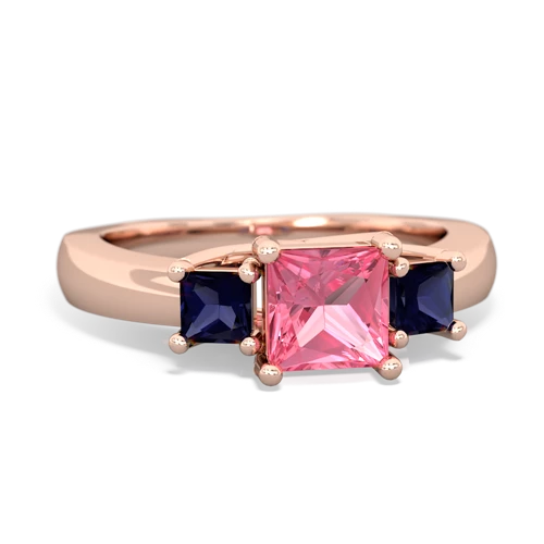 Lab Pink Sapphire Lab Created Pink Sapphire with Genuine Sapphire and Genuine Emerald Three Stone Trellis ring Ring