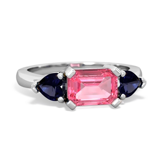 Lab Pink Sapphire Lab Created Pink Sapphire with Genuine Sapphire and Genuine Pink Tourmaline Three Stone ring Ring