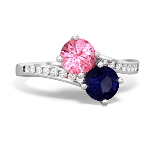 pink sapphire-sapphire two stone channel ring