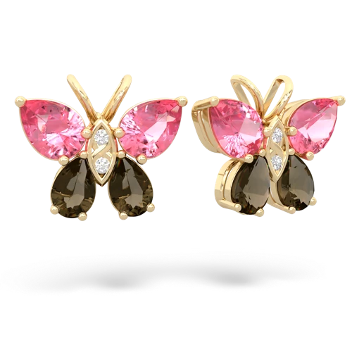 pink sapphire-smoky quartz butterfly earrings