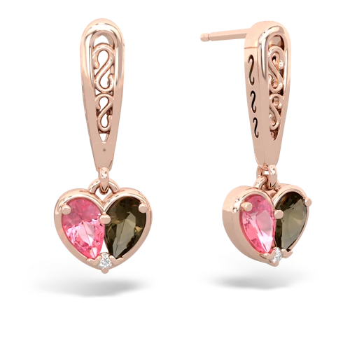 pink sapphire-smoky quartz filligree earrings