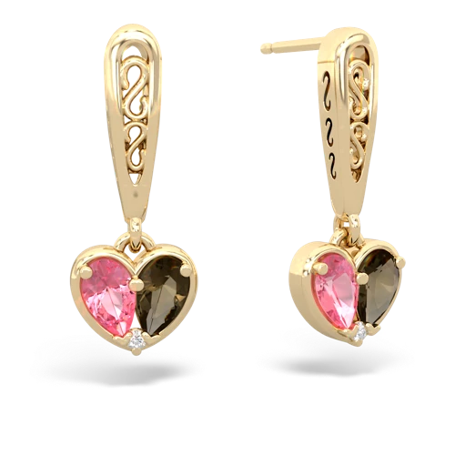 pink sapphire-smoky quartz filligree earrings