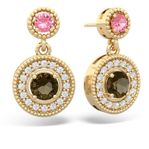 pink sapphire-smoky quartz halo earrings