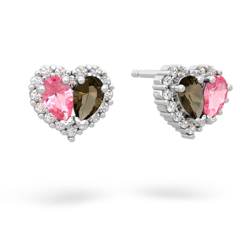 pink sapphire-smoky quartz halo-heart earrings