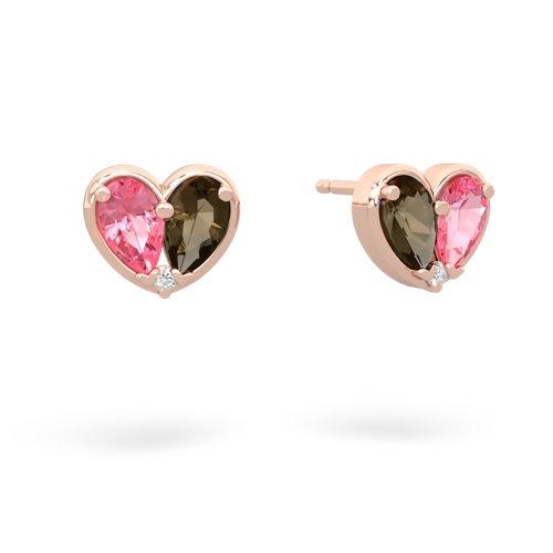 pink sapphire-smoky quartz one heart earrings