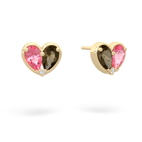 pink sapphire-smoky quartz one heart earrings