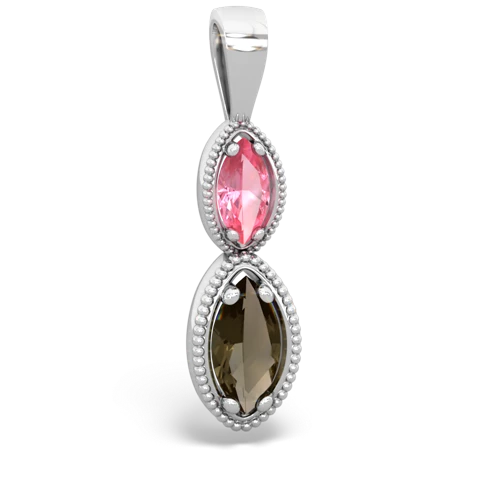 pink sapphire-smoky quartz antique milgrain pendant