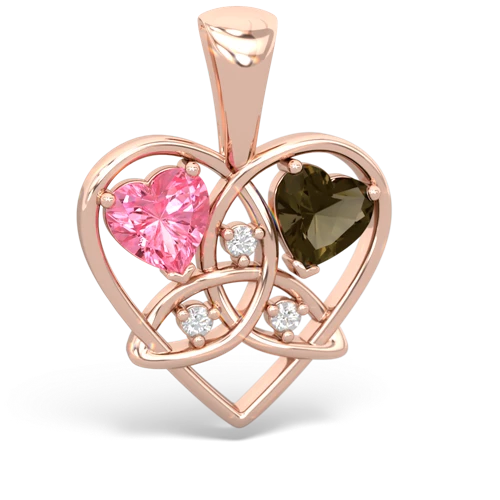 pink sapphire-smoky quartz celtic heart pendant