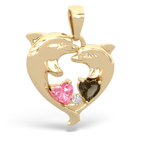 pink sapphire-smoky quartz dolphins pendant