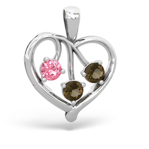 Lab Created Pink Sapphire with Genuine Smoky Quartz and Genuine London Blue Topaz Glowing Heart pendant