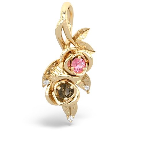 pink sapphire-smoky quartz rose vine pendant