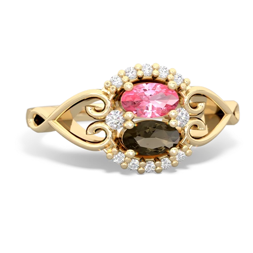 pink sapphire-smoky quartz antique keepsake ring