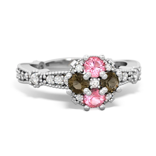 pink sapphire-smoky quartz art deco engagement ring