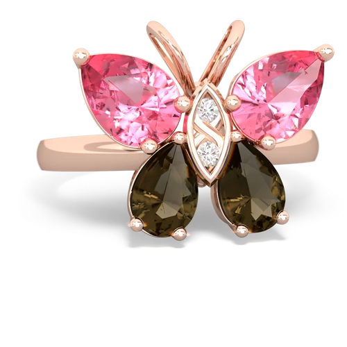 pink sapphire-smoky quartz butterfly ring