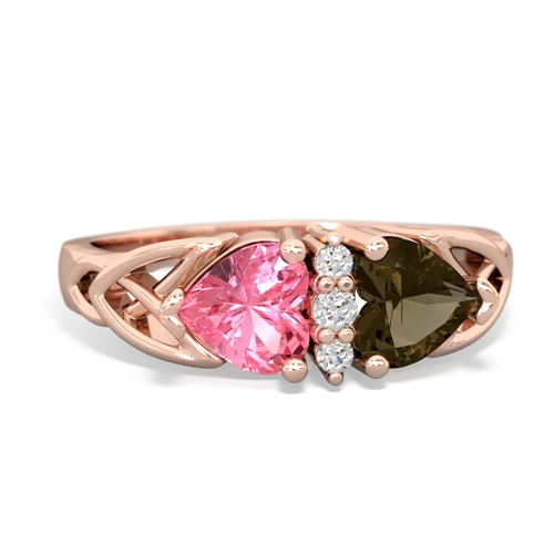 pink sapphire-smoky quartz celtic ring