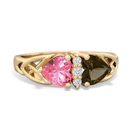 pink sapphire-smoky quartz celtic ring