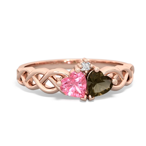 pink sapphire-smoky quartz celtic braid ring