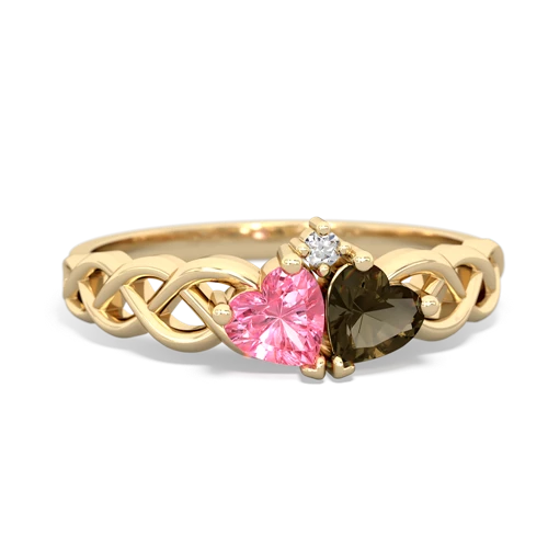 pink sapphire-smoky quartz celtic braid ring