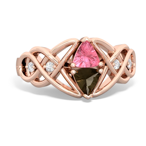 pink sapphire-smoky quartz celtic knot ring