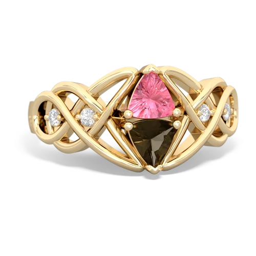 pink sapphire-smoky quartz celtic knot ring