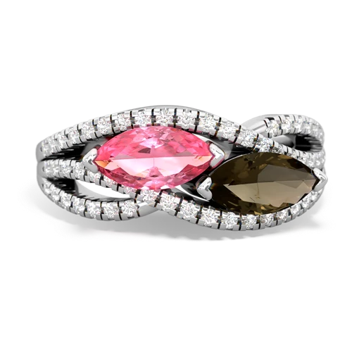 pink sapphire-smoky quartz double heart ring