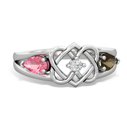 pink sapphire-smoky quartz double heart ring