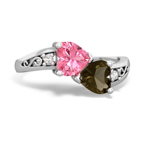 pink sapphire-smoky quartz filligree ring