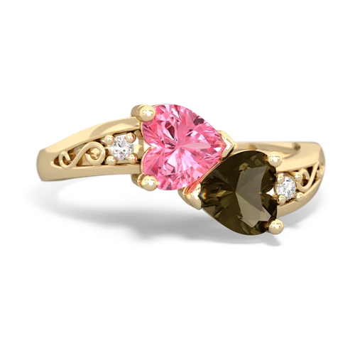 pink sapphire-smoky quartz filligree ring