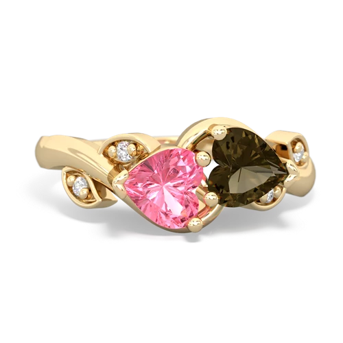 pink sapphire-smoky quartz floral keepsake ring