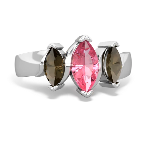 Lab Pink Sapphire Lab Created Pink Sapphire with Genuine Smoky Quartz and Lab Created Pink Sapphire Three Peeks ring Ring