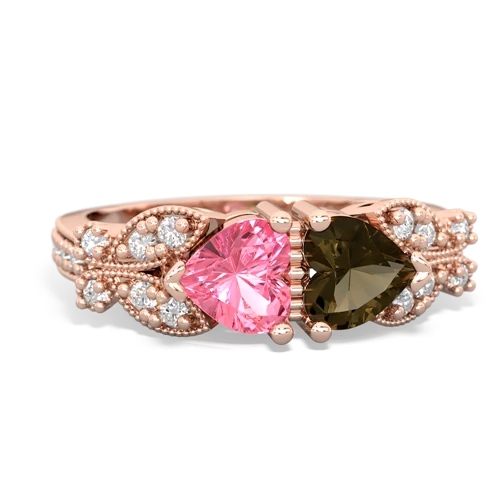 pink sapphire-smoky quartz keepsake butterfly ring