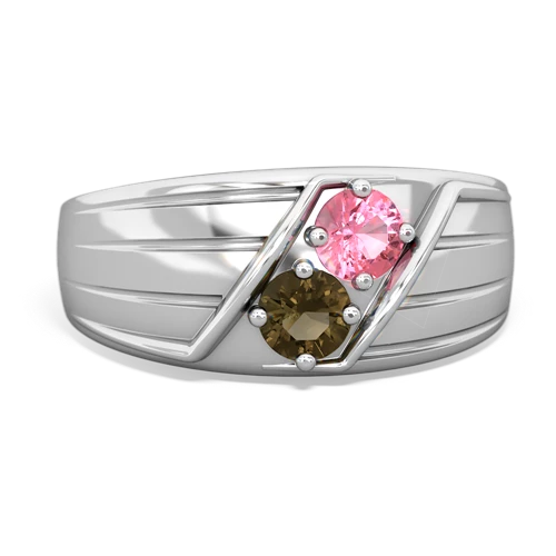 pink sapphire-smoky quartz mens ring