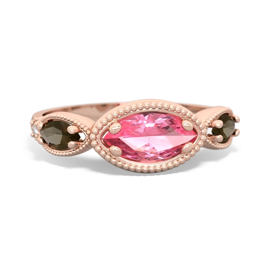 pink sapphire-smoky quartz milgrain marquise ring