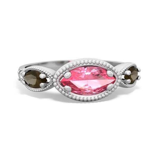 pink sapphire-smoky quartz milgrain marquise ring