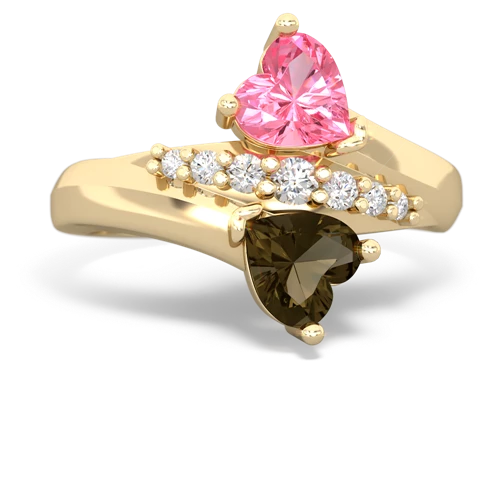 pink sapphire-smoky quartz modern ring