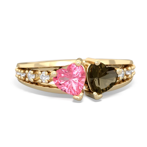 pink sapphire-smoky quartz modern ring