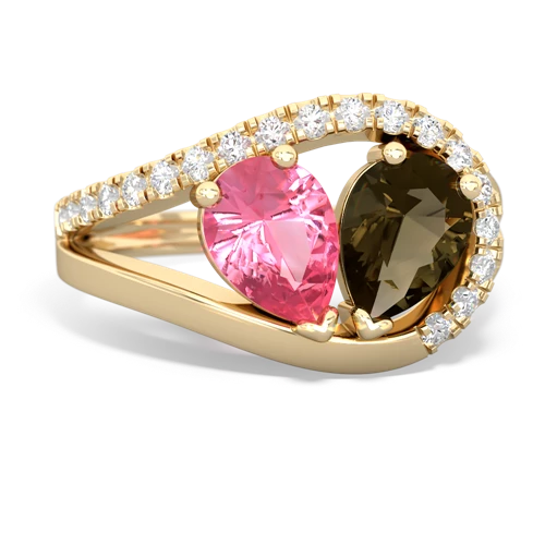 pink sapphire-smoky quartz pave heart ring