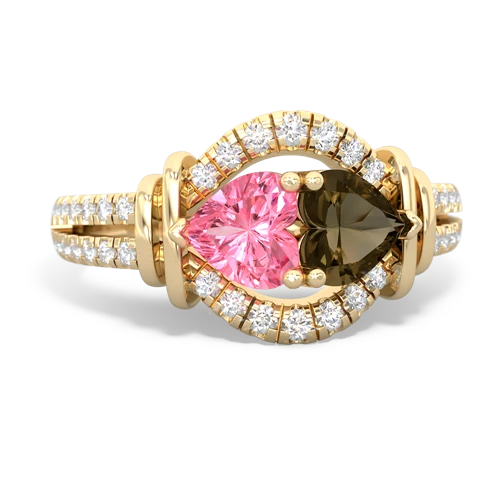 pink sapphire-smoky quartz pave keepsake ring