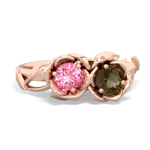 pink sapphire-smoky quartz roses ring