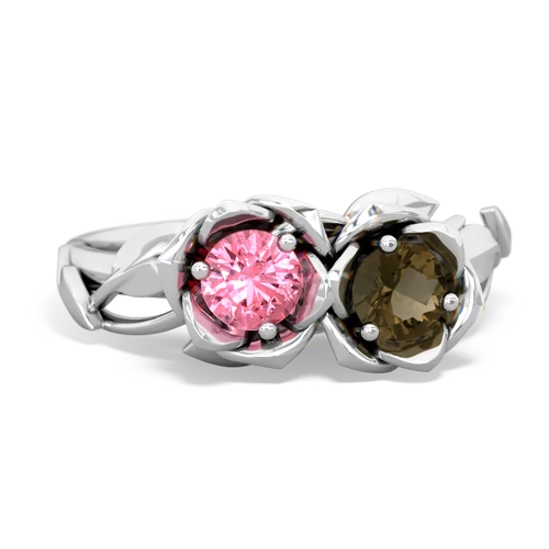 pink sapphire-smoky quartz roses ring