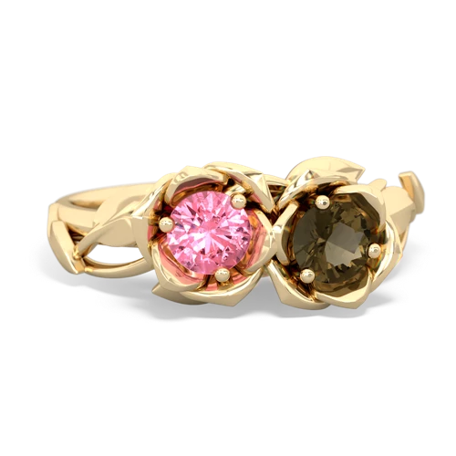 pink sapphire-smoky quartz roses ring