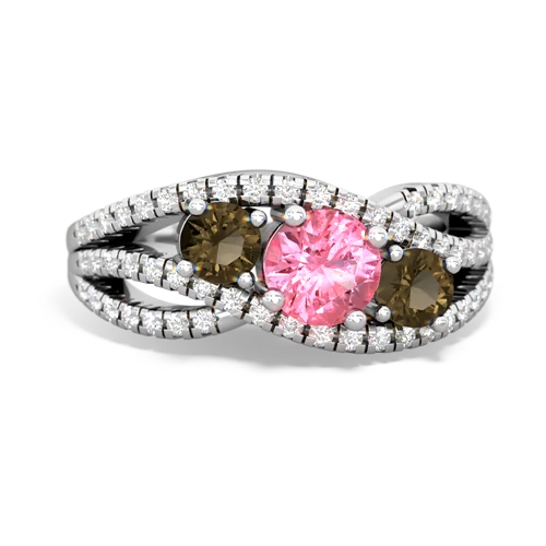 pink sapphire-smoky quartz three stone pave ring