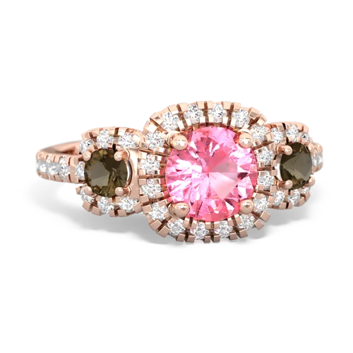 pink sapphire-smoky quartz three stone regal ring