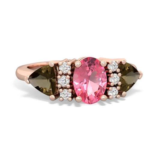 Lab Created Pink Sapphire with Genuine Smoky Quartz and Genuine London Blue Topaz Antique Style Three Stone ring