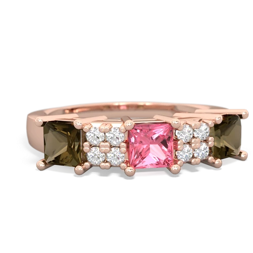 Lab Pink Sapphire Lab Created Pink Sapphire with Genuine Smoky Quartz and Genuine Pink Tourmaline Three Stone ring Ring